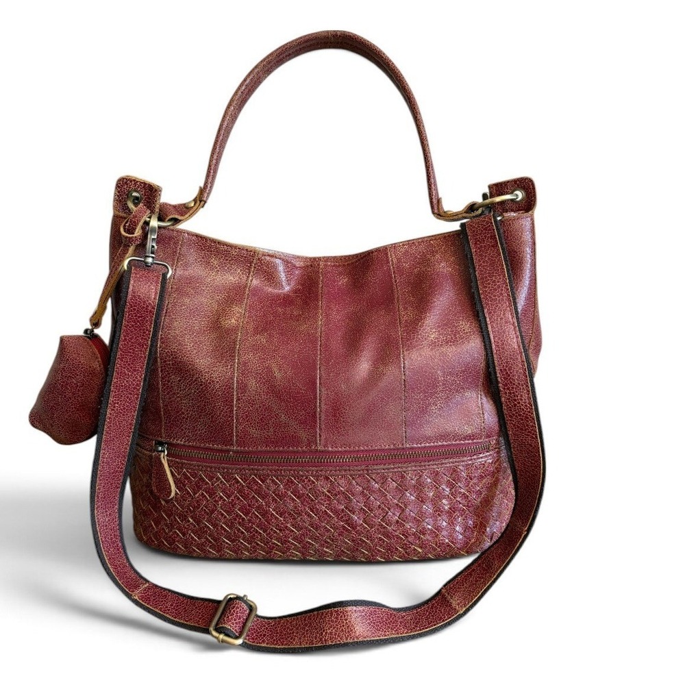 Amerileather Colton Distressed Leather Shoulder Bag Burgundy Hobo Tote Handbag
